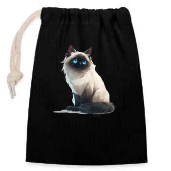 Burmese Cat - Closable cotton gift bag (14x20cm) - black - Front