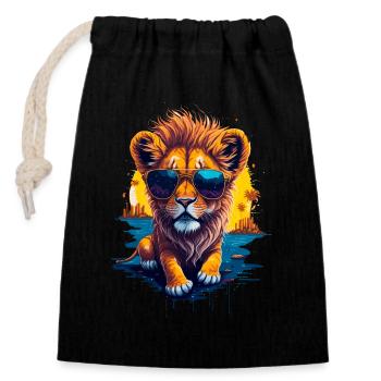 Mignon bébé lion - Sac cadeau en coton avec cordon (14 x 20 cm) - noir - Devant