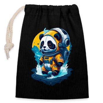 Niedlicher Panda-Astronaut - Verschließbarer Geschenkbeutel aus Baumwolle (14x20cm) - Schwarz - Vorne
