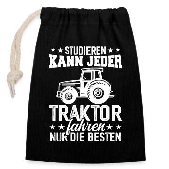 Studieren kann jeder traktor fahren nur die besten - Verschließbarer Geschenkbeutel aus Baumwolle (14x20cm) - Schwarz - Vorne