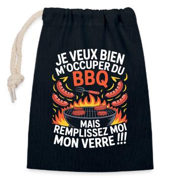BBQ Apéro Cadeau Barbecue Humour - Sac cadeau en coton avec cordon (14 x 20 cm) - bleu marine - Devant