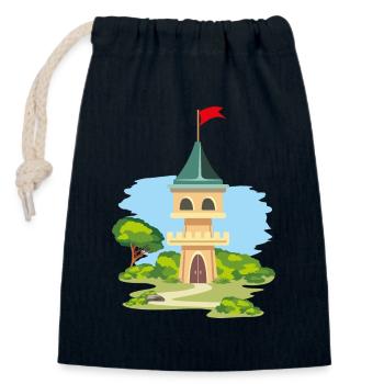 Cartoonish castle - Closable cotton gift bag (14x20cm) - navy - Front