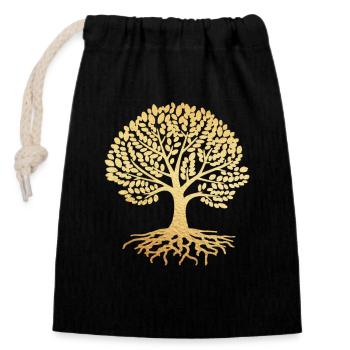 Baum gold - Verschließbarer Geschenkbeutel aus Baumwolle (14x20cm) - Schwarz - Vorne
