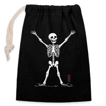 Squelette heureux - Sac cadeau en coton avec cordon (14 x 20 cm) - noir - Devant