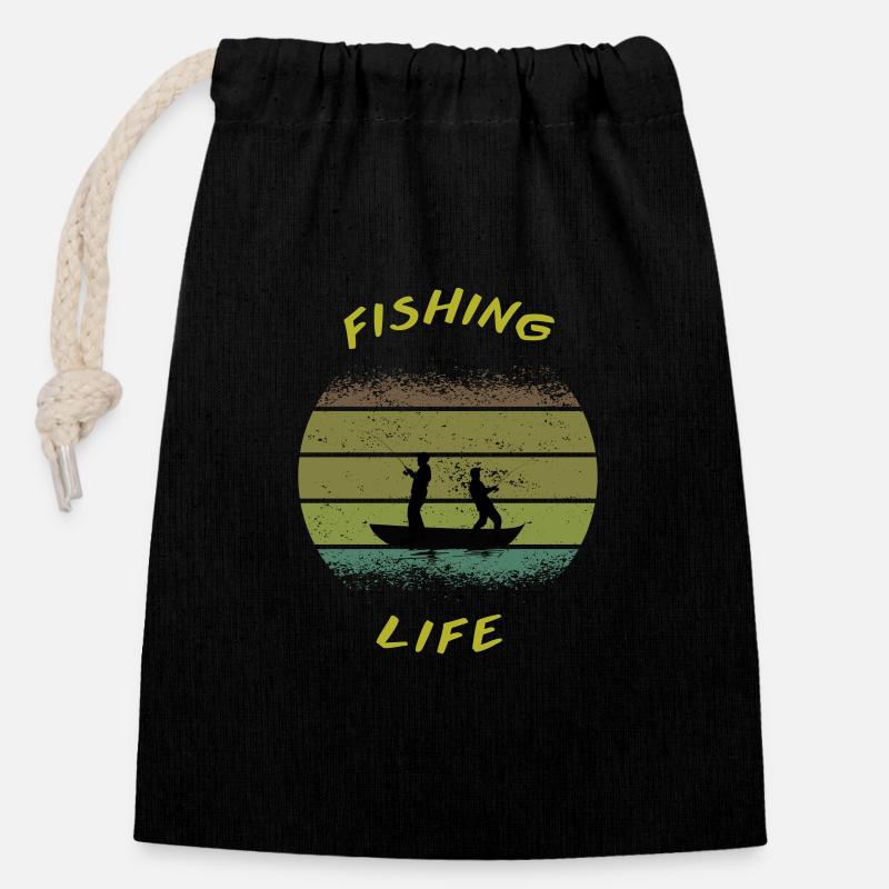 Pêcheurs sur un bateau. - Sac cadeau en coton avec cordon (14 x 20 cm) - noir