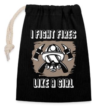 I Fight Fires Like A Girl Firefighter - Verschließbarer Geschenkbeutel aus Baumwolle (14x20cm) - Schwarz - Vorne