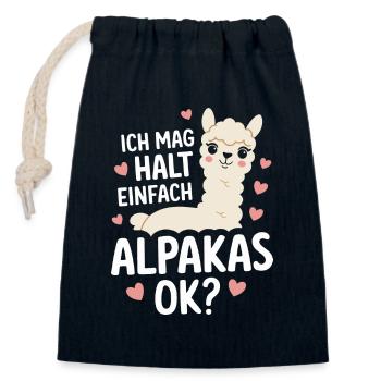 Alpaca Llama - Closable cotton gift bag (14x20cm) - navy - Front