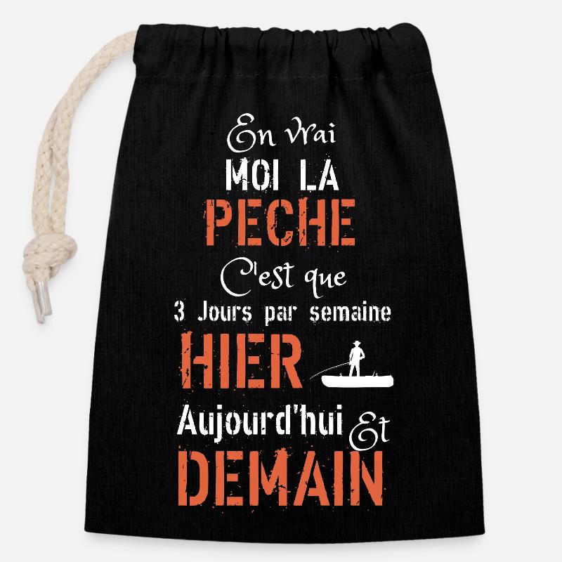En vrai moi la pêche hier aujourd hui demain - Sac cadeau en coton avec cordon (14 x 20 cm) - noir