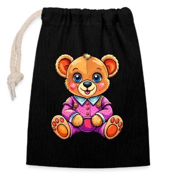 Süßer Teddy - Verschließbarer Geschenkbeutel aus Baumwolle (14x20cm) - Schwarz - Vorne