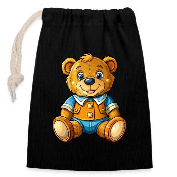 Süßer Teddy - Verschließbarer Geschenkbeutel aus Baumwolle (14x20cm) - Schwarz - Vorne