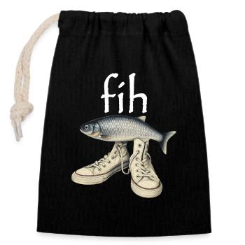 Fisch Schlecht geschrieben Fisch Meme Fih - Verschließbarer Geschenkbeutel aus Baumwolle (14x20cm) - Schwarz - Vorne