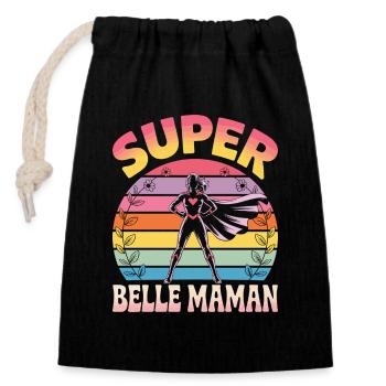 Belle Mère Humour Super Belle Maman - Sac cadeau en coton avec cordon (14 x 20 cm) - noir - Devant