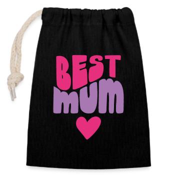 Best Mum - Closable cotton gift bag (14x20cm) - black - Front