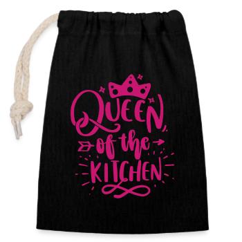 Reine de la cuisine rose - Sac cadeau en coton avec cordon (14 x 20 cm) - noir - Devant