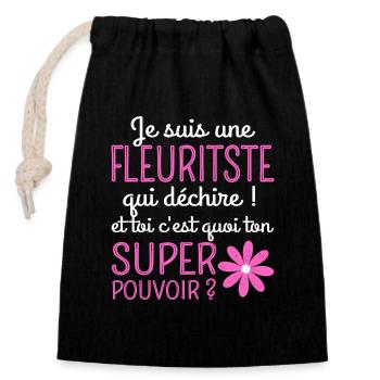Une fleuriste qui déchire humour femme fleuriste - Sac cadeau en coton avec cordon (14 x 20 cm) - noir - Devant