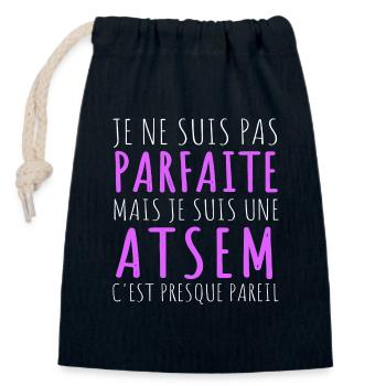 Atsem pas parfaite humour atsem cadeau pour atsem - Sac cadeau en coton avec cordon (14 x 20 cm) - bleu marine - Devant