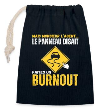 Le panneau disait faites un burnout humour voiture - Sac cadeau en coton avec cordon (14 x 20 cm) - bleu marine - Devant