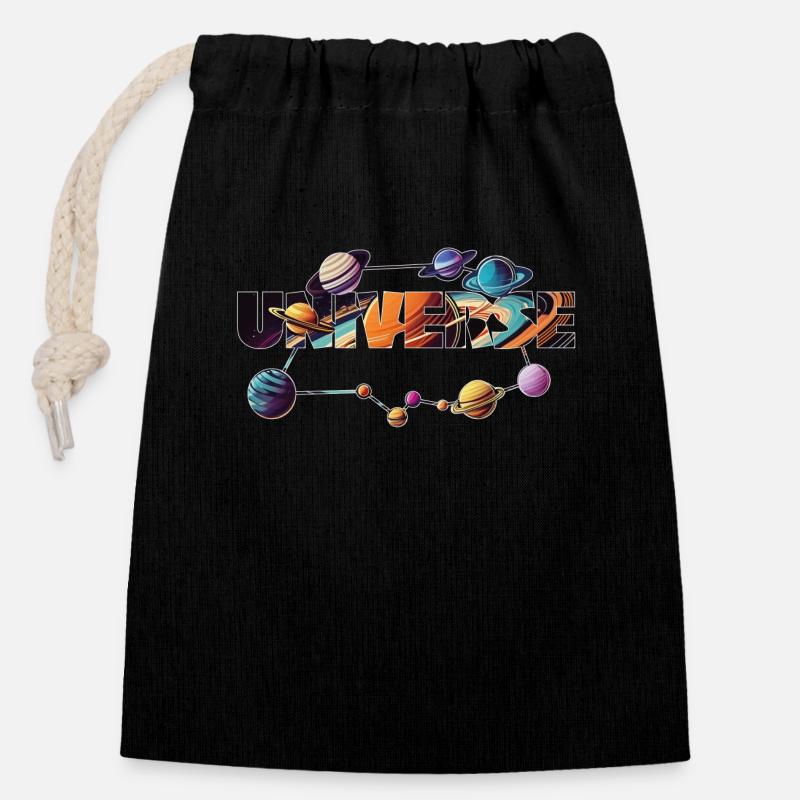 Univers - Sac cadeau en coton avec cordon (14 x 20 cm) - noir