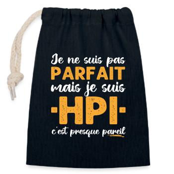 Je suis HPI Haut Potentiel Intellectuel cadeau - Sac cadeau en coton avec cordon (14 x 20 cm) - bleu marine - Devant