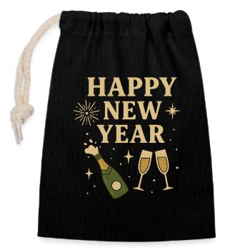 Happy New Year Festdesign - Verschließbarer Geschenkbeutel aus Baumwolle (14x20cm) - Schwarz - Vorne