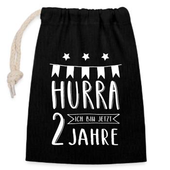 Hurra Ich bin jetzt 2 Jahre I Kinder Geburtstag - Verschließbarer Geschenkbeutel aus Baumwolle (14x20cm) - Schwarz - Vorne