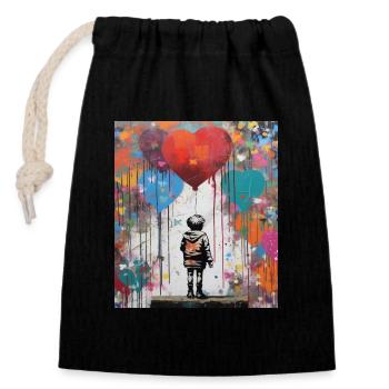 LIEBE ZU STREET-ART-LUFTBALLONS - Verschließbarer Geschenkbeutel aus Baumwolle (14x20cm) - Schwarz - Vorne