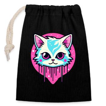Illustration de chat mignon - Sac cadeau en coton avec cordon (14 x 20 cm) - noir - Devant