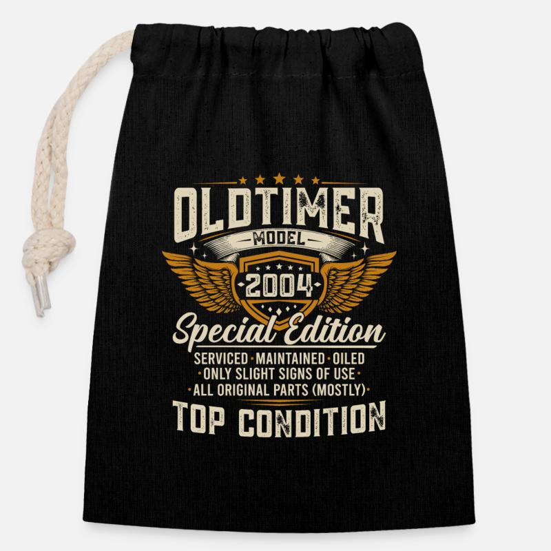 Oldtimer 2004 Jahrgang geboren Geburtstag Geschenk - Verschließbarer Geschenkbeutel aus Baumwolle (14x20cm) - Schwarz