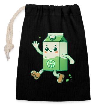 Cartoon Juice Box Character Design - Closable cotton gift bag (14x20cm) - black - Front