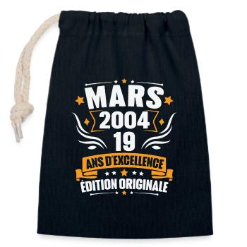 Vintage Cadeau Mars 2004, 19 Ans Anniversaire - Sac cadeau en coton avec cordon (14 x 20 cm) - bleu marine - Devant