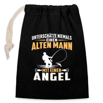 Alten mann mit einer angel - Verschließbarer Geschenkbeutel aus Baumwolle (14x20cm) - Schwarz - Vorne