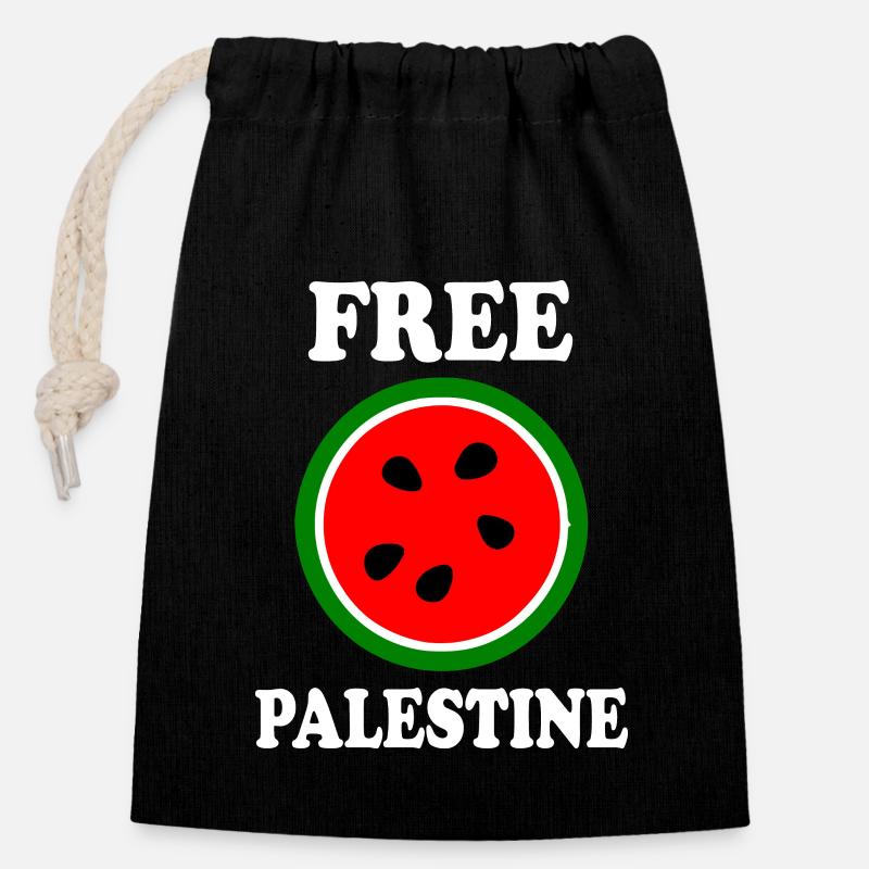 Free palestine wassermelone melone - Verschließbarer Geschenkbeutel aus Baumwolle (14x20cm) - Schwarz