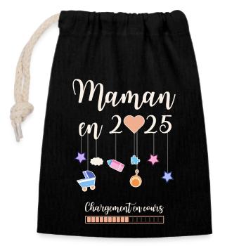 Maman en 2025 annonce grossesse femme enceinte - Sac cadeau en coton avec cordon (14 x 20 cm) - noir - Devant