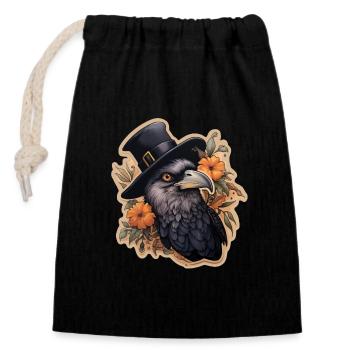 Corneille avec chapeau haut de forme Halloween - Sac cadeau en coton avec cordon (14 x 20 cm) - noir - Devant