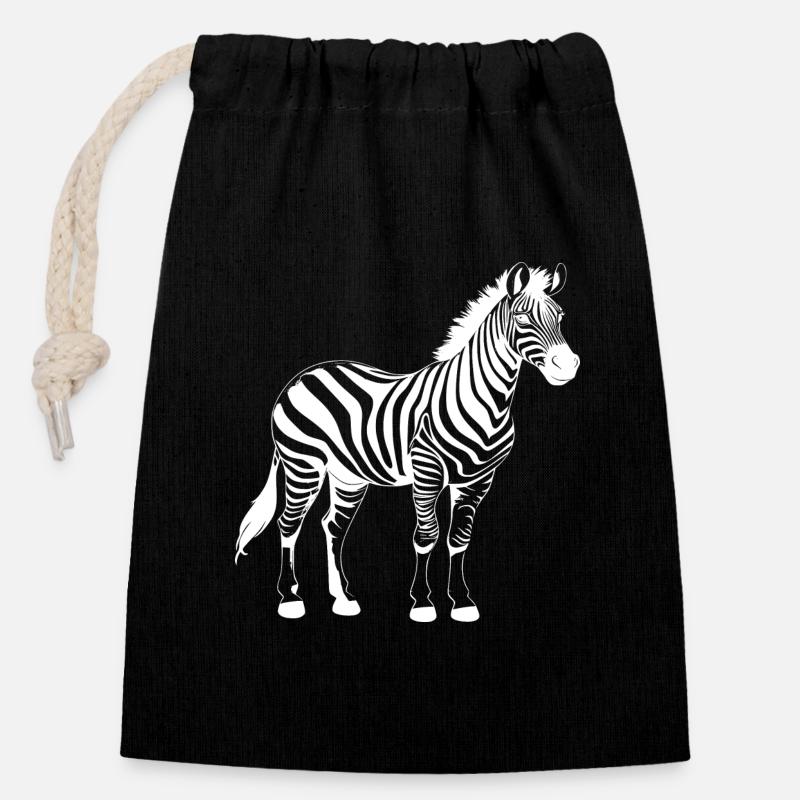 Zebra white - Closable cotton gift bag (14x20cm) - black