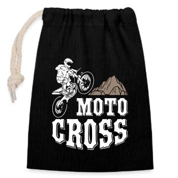 Motocross - Verschließbarer Geschenkbeutel aus Baumwolle (14x20cm) - Schwarz - Vorne