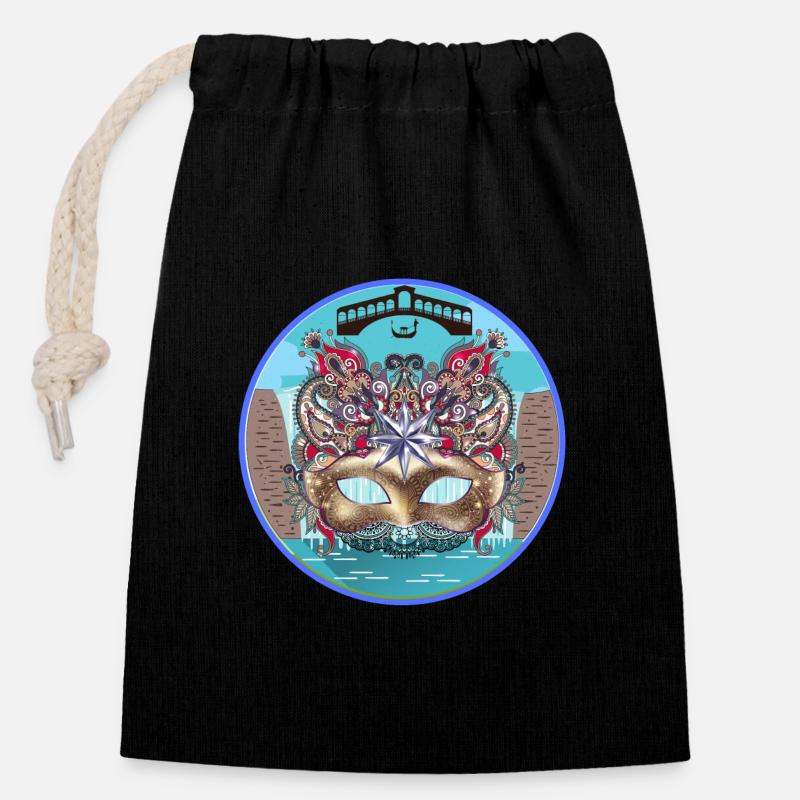 Venice, Italy - Closable cotton gift bag (14x20cm) - black