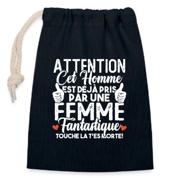 Cet homme est déjà pris par une femme fantastique - Sac cadeau en coton avec cordon (14 x 20 cm) - bleu marine - Devant