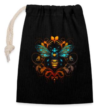 Bee, Bumblebee, Insect, Floral, Pattern, Ornaments - Closable cotton gift bag (14x20cm) - black - Front