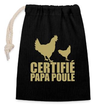 Meilleur Papa | Certifié Papa Poule - Sac cadeau en coton avec cordon (14 x 20 cm) - noir - Devant