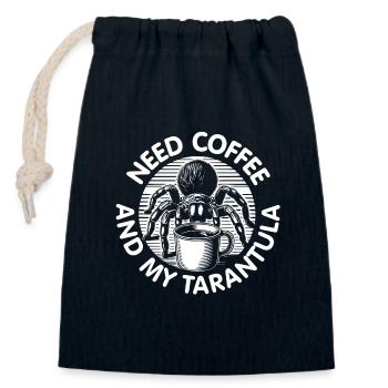 Besoin de café et de ma tarentule - Sac cadeau en coton avec cordon (14 x 20 cm) - bleu marine - Devant