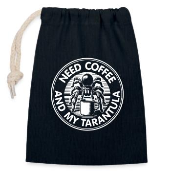 Besoin de café et de ma tarentule - Sac cadeau en coton avec cordon (14 x 20 cm) - bleu marine - Devant