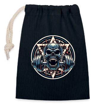 Crâne avec Pentagramme Entraînement Haltère Musculation - Sac cadeau en coton avec cordon (14 x 20 cm) - bleu marine - Devant