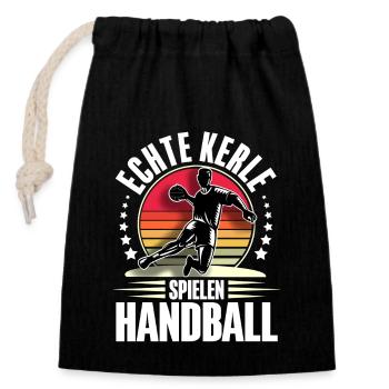 Handball Handballer - Verschließbarer Geschenkbeutel aus Baumwolle (14x20cm) - Schwarz - Vorne