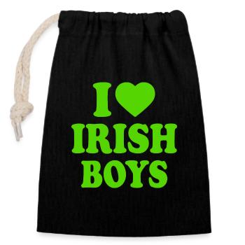 I love irish boys - Closable cotton gift bag (14x20cm) - black - Front