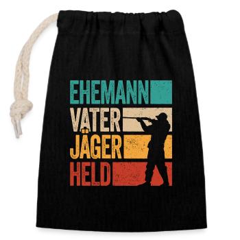 Ehemann Vater Jäger Held Rotwild Jagd Jagen Lustig - Verschließbarer Geschenkbeutel aus Baumwolle (14x20cm) - Schwarz - Vorne