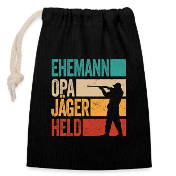 Ehemann Opa Jäger Held Rotwild Jagd Jagen Lustig - Verschließbarer Geschenkbeutel aus Baumwolle (14x20cm) - Schwarz - Vorne