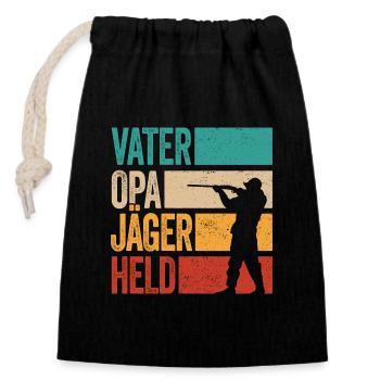 Vater Opa Jäger Held Rotwild Jagd Jagen Lustig - Verschließbarer Geschenkbeutel aus Baumwolle (14x20cm) - Schwarz - Vorne