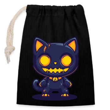 Katze Halloween Lustig - Verschließbarer Geschenkbeutel aus Baumwolle (14x20cm) - Schwarz - Vorne