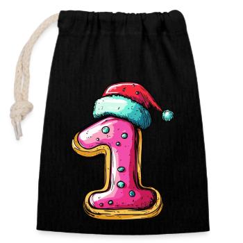 Biscuit de Noël à 1 chiffre - Sac cadeau en coton avec cordon (14 x 20 cm) - noir - Devant